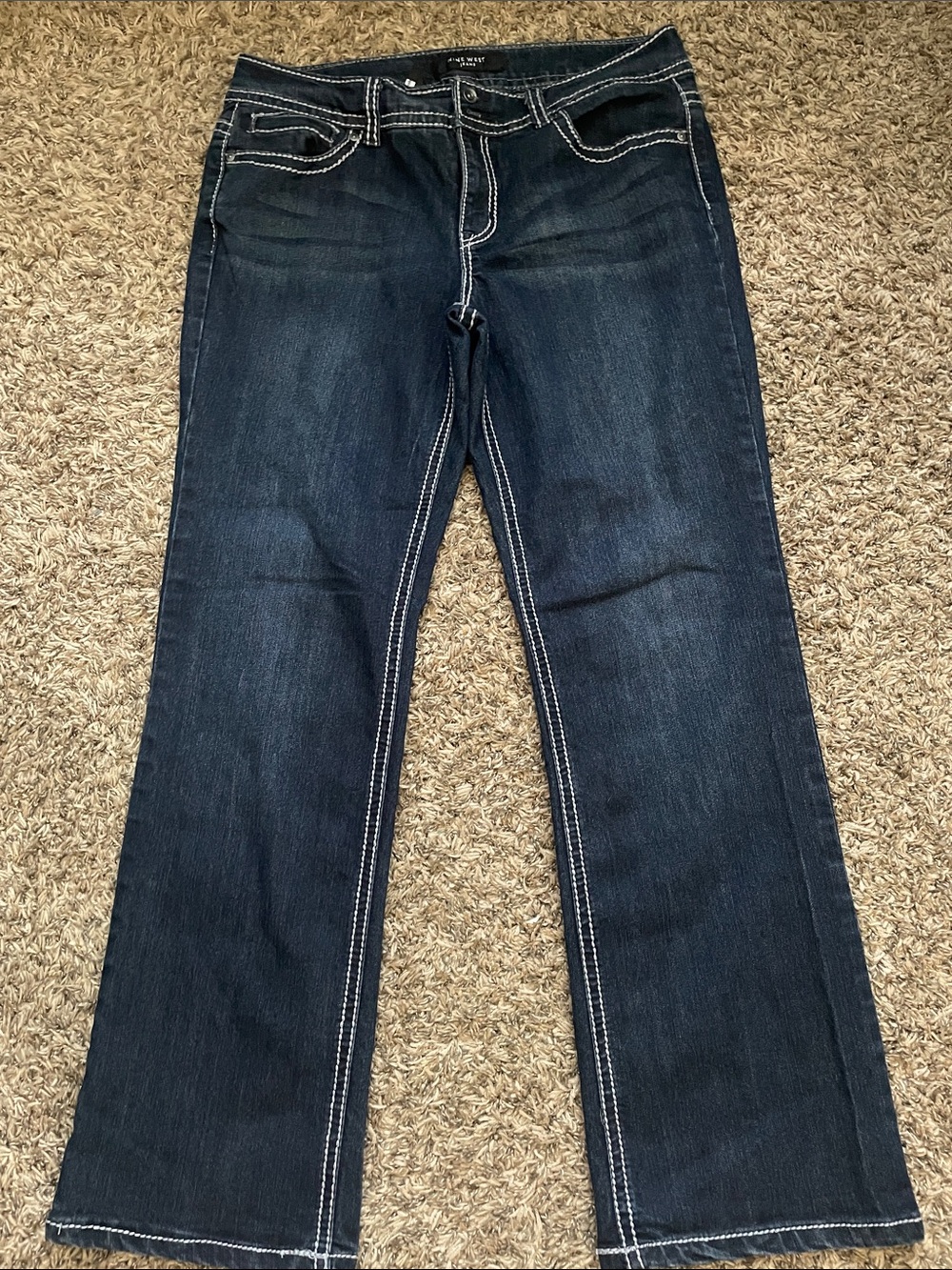 Nine West Dark Blue Flared Jeans with White Stitching
